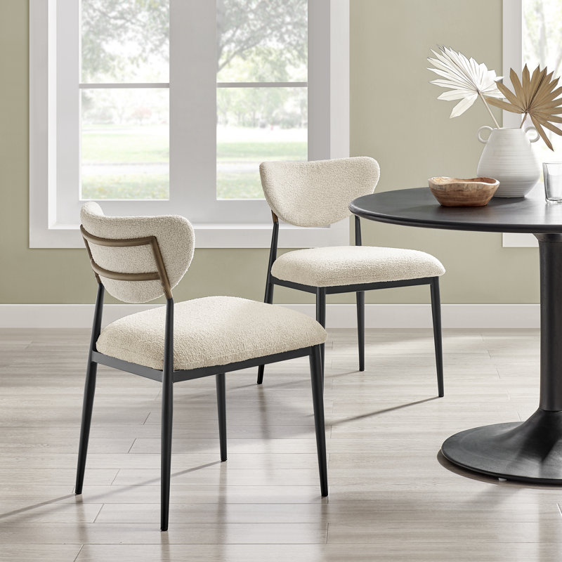 Hughey Dining Side Chair , Beige Fabric, Black