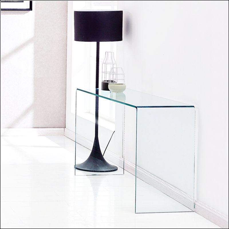 Transparent Tempered Glass Console Table With Rounded Edges, Ideal For Sofa Placement And Daily Use In Living Rooms