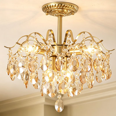 5 - Light Glass Crystal Semi Flush Mount Ceiling Light