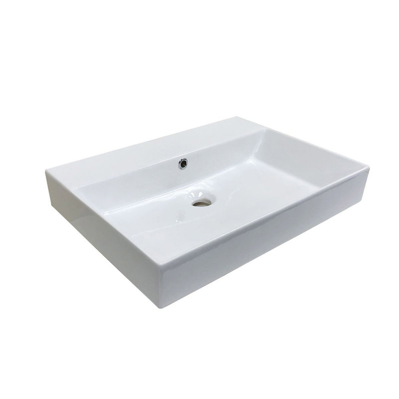 23.6'' L Bathroom Sink, Gloss White, No Faucet Hole