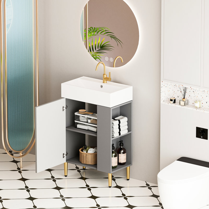 Meuble-lavabo de 21,6 po avec lavabo en céramique - Gris 24Vb06-21Mgr. Design contemporain. Artisanat du bois. Rangement généreux. Lavabo hygiénique et durable. Assemblage requis 24Vb06-21Mgr Conception élégante