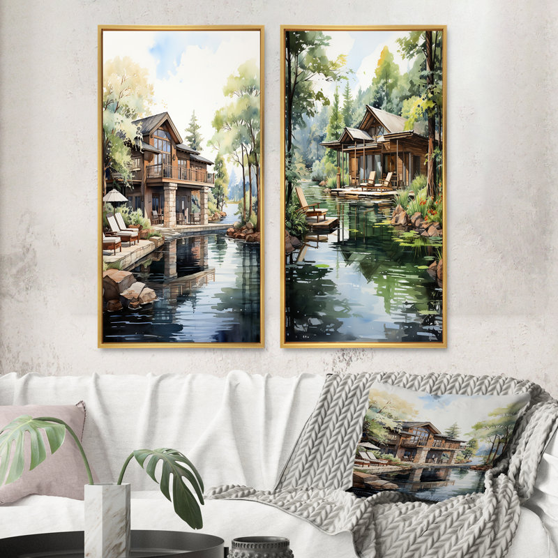 «Lodges Serenity Retreat» de Lodges hôtels - 2 pièces, H 32 po x l 32 po, Encadrement doré