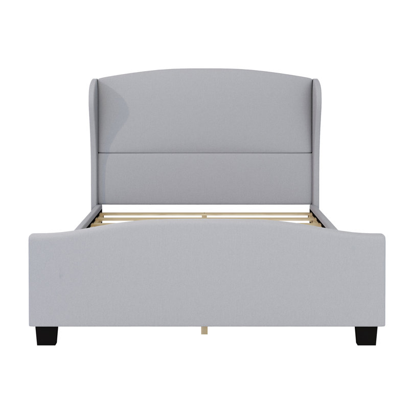 Lit tapissier en lin à tête de lit de 51 po de hauteur sans sommier tapissier, gris, Double