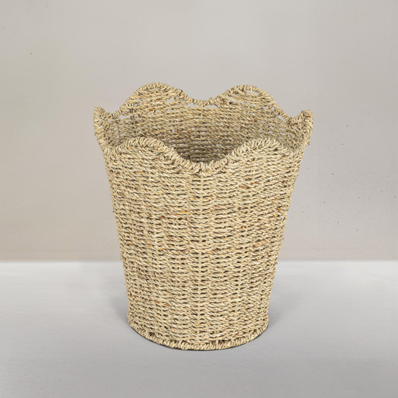 Woven Seagrass Wastebin with Scalloped Edge