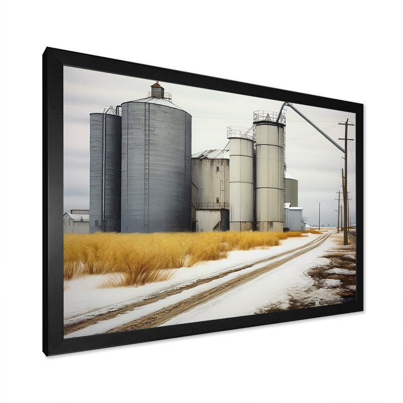 Usine, paysage d'hiver en toile I, bâtiments et paysages urbains, Cadre simple noir, H 16 po x l 32 po x P 1 po