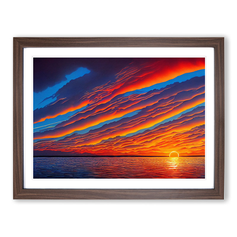XH1022-3117X Endearing Sunset Seascape - Single Picture Frame Print, 46cm H x 64cm W x 2cm D, Walnut Framed