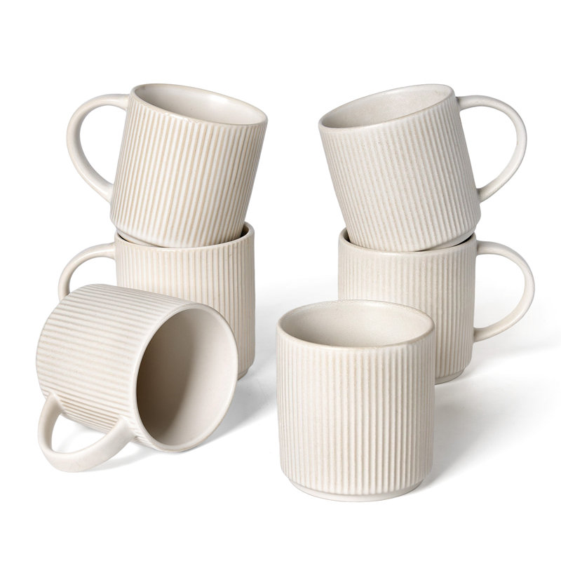Ensemble de 6 tasses en grès 6 pièces 6 pièces (ensemble de 6), 16 oz, Blanc mat