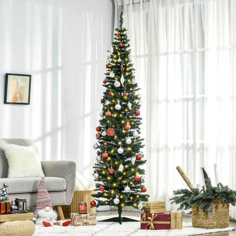 Sapin de Noël artificiel mince pré-éclairé avec branches réalistes, lumières DEL blanc chaud et 294 pointes, 4.11'