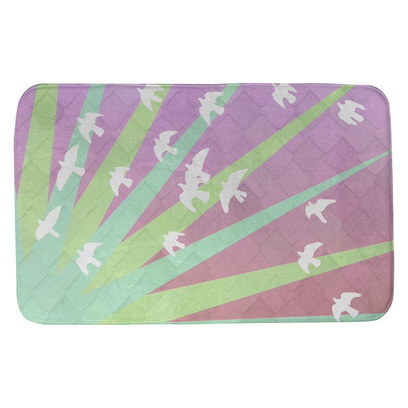 Tapis pour salle de bain oiseaux et soleil Fawcett, l 21 po x L 34 po, Vert
