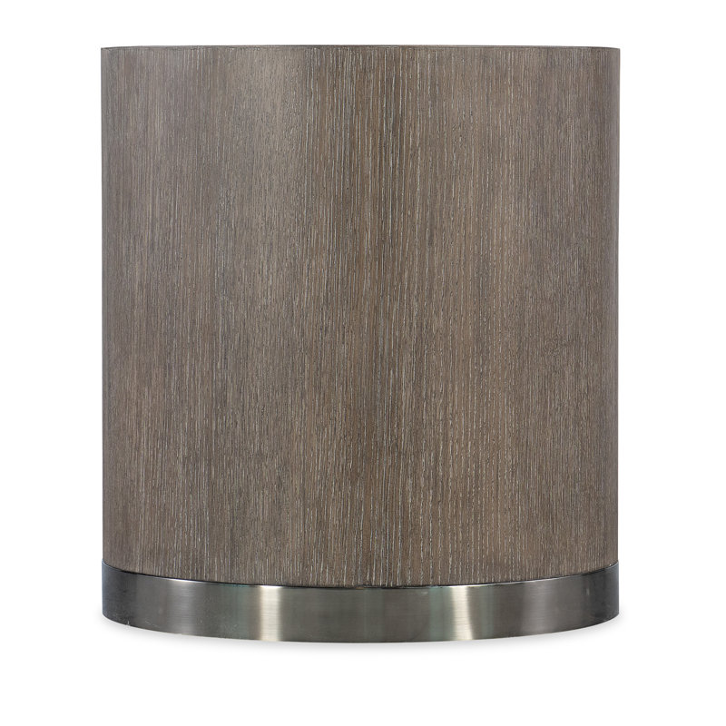 Mink Brown Round Wood and Metal End Table with Storage