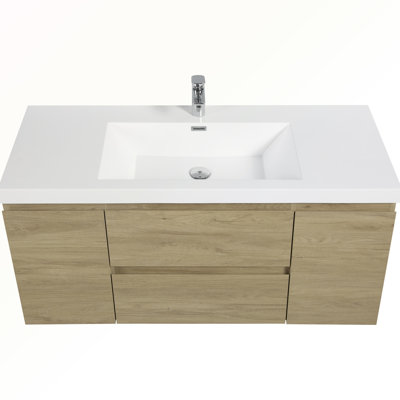 48" Floating Bathroom Vanity with Sink, Modern Wall-Mounted Bathroom Storage Vanity Cabinet with Resin Top Basin and Soft Close Drawers,