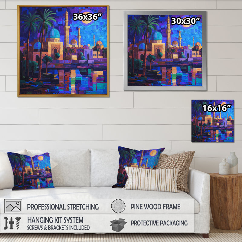 Bagdad nuits pendant le Ramadan I - décoration murale paysage de l'Islam, H 36 po x l 36 po, Blanc