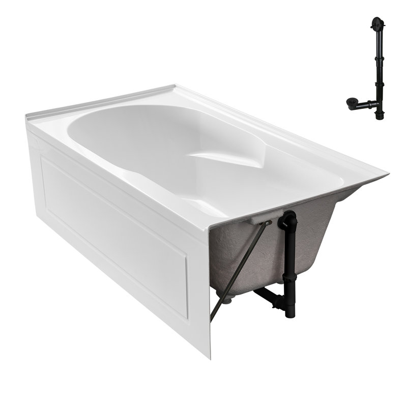 Streamline 60 in. x 32 in. Acrylic Right-Hand Drain Alcove Bathtub in Glossy White With External Drain, Matte Black