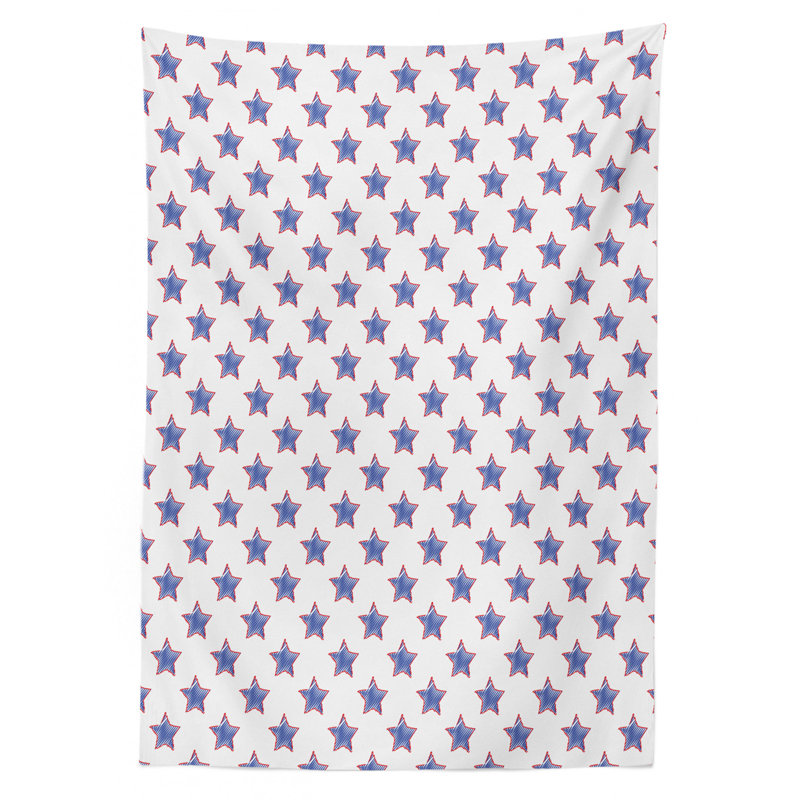 Star Tablecloth, Stars Pattern National Independence Themed Flag Colored Usa Print, Rectangular Table Cover For Dining Room Kitchen Decor, 52" X 70", Navy Red White