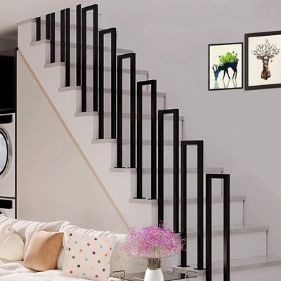 Handrails for Indoor Stairs, U Shaped Stairs Railing Indoor, Handrails for Outdoor Steps, Metal Handrail, Stair Rail for Loft Porch Corridor Villa Hotel (Black-Top Mount, 100cm/3.28ft)