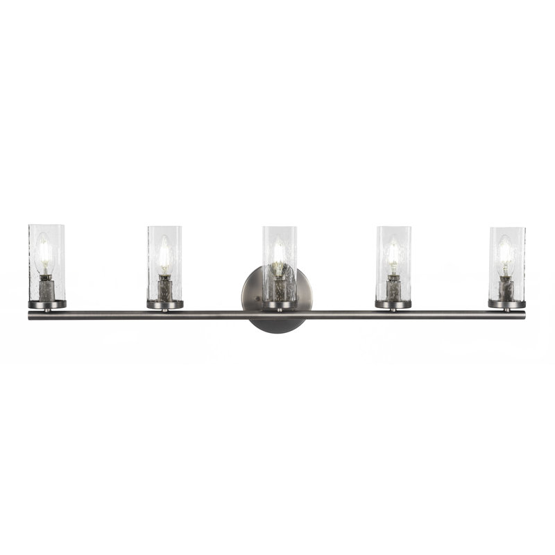 Trinity 5 Light Bath Bar Shown With 2.5” Clear Bubble Glass, Graphite