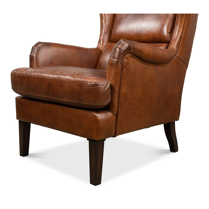 Elite Wingback Chair, Dark Brown Genuine Leather
