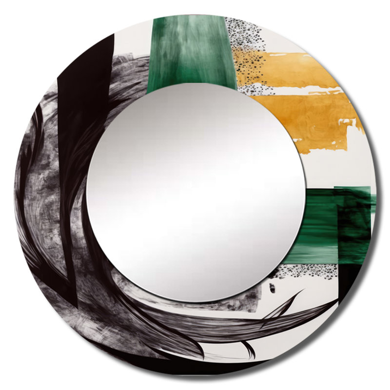 Raidon Modern Green Art Deco VI - Transitional Mirror, Modern Round Decorative Wall Mirror, Printed Metal Art, 36" x 36"