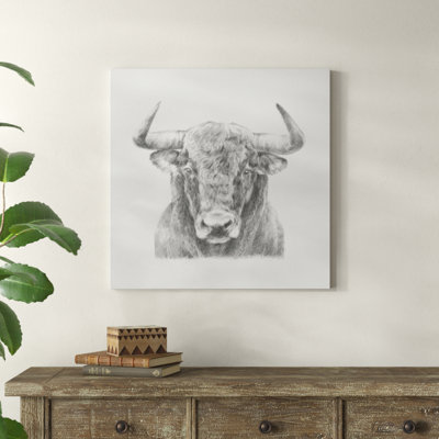 Black and White Bull 1 Piece Wrapped Canvas Painting