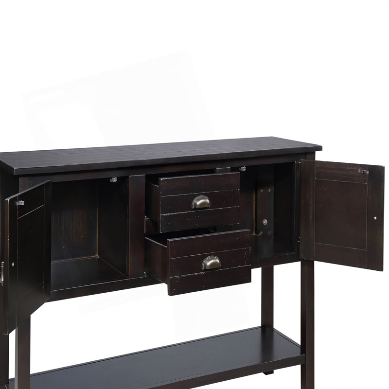 Sideboard Console Table With 2 Drawers And Cabinets And Bottom Shelf, Retro Style Storage Dining Buffet Server Cabinet