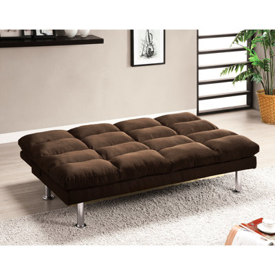 Lit futon en microfibre de style contemporain brun foncé, pieds et support supplémentaire, conversion facile et rapide, lit à 2 places avec pieds, support pour siège lisse