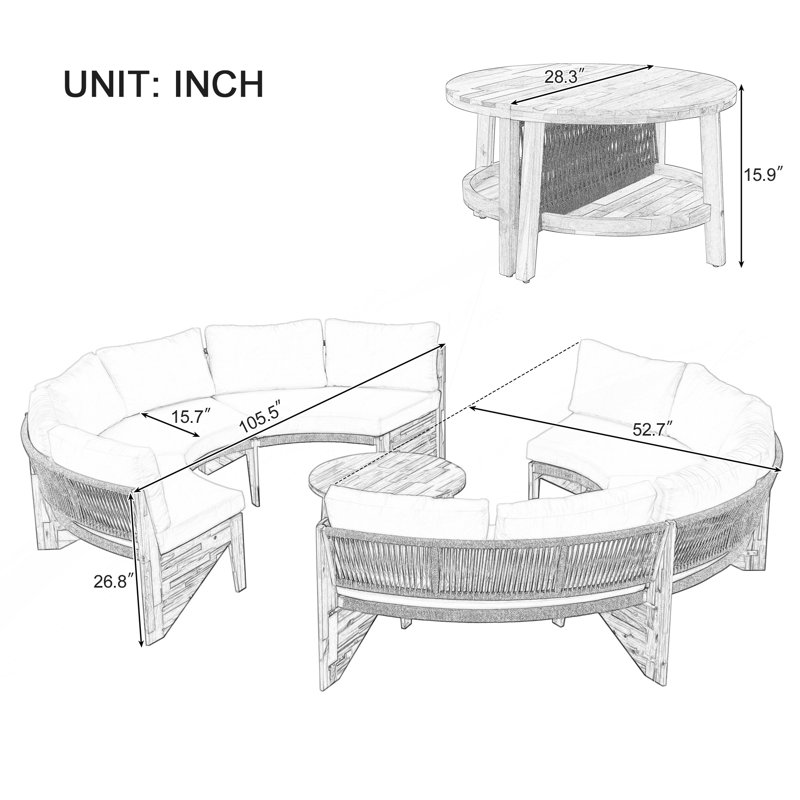 Ensemble de conversation pour 6 personnes avec coussins et table basse