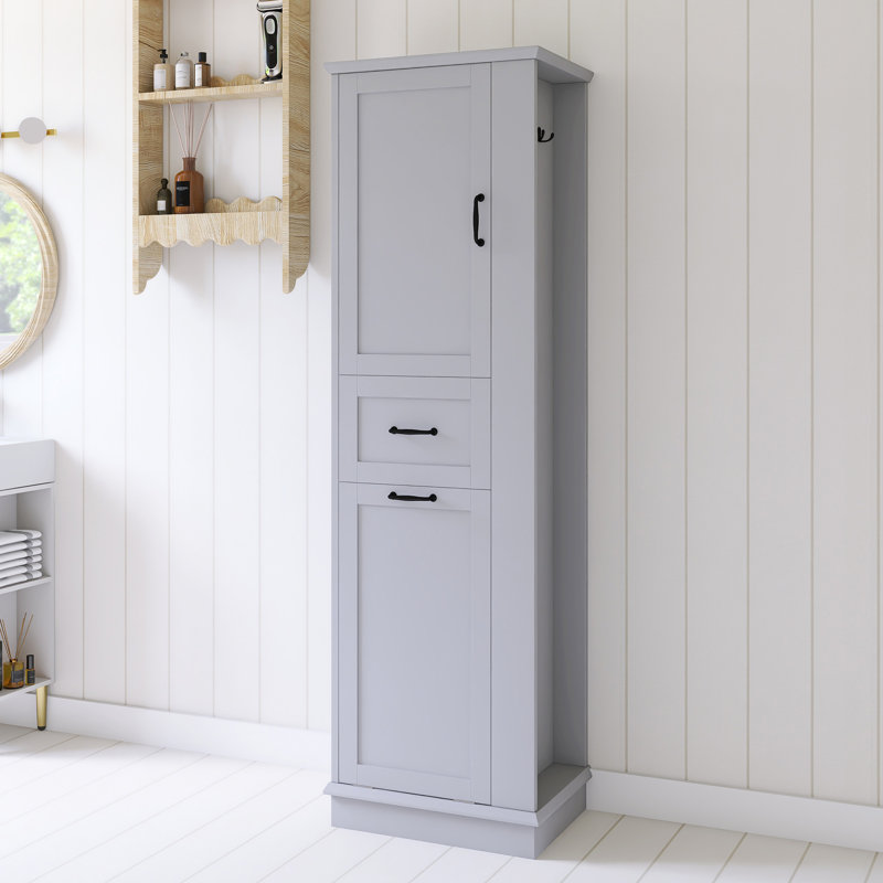 Armoire de rangement pour salle de bain de 68 po de hauteur avec tablettes réglables, Grey