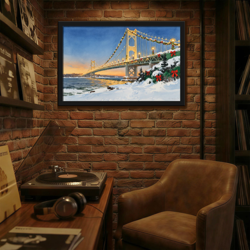 Noël, pont de Noël, paysage d'hiver, scène enneigée, H 12 po x l 18 po