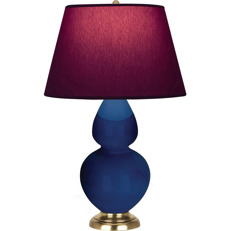 Lampe de table double gourde en céramique, Cobalt verni / laiton, Prune / lavande, Laiton