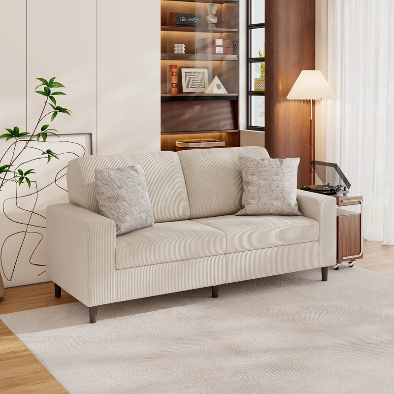 Yosselin Upholstered 77.5'' Sofa, Beige Corduroy