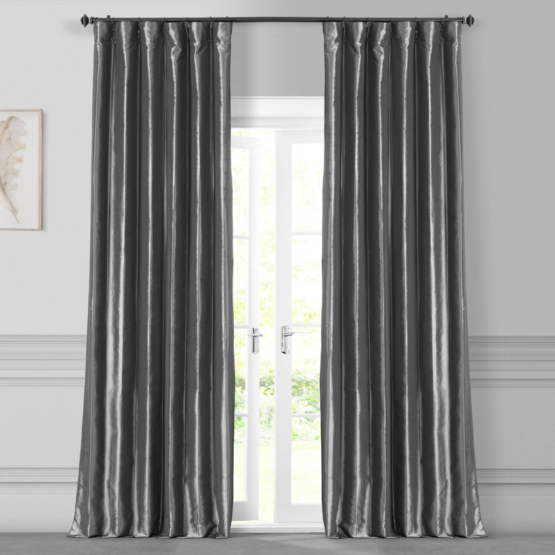 Solid Faux Silk Taffeta Rod Pocket Room Darkening Curtains for Bedroom & Living Room Curtains - Single Panel Drapes