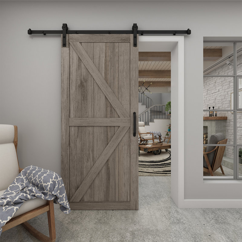 Porte de grange artisanale à panneaux en bois manufacturé et en PVC / vinyle, Gris