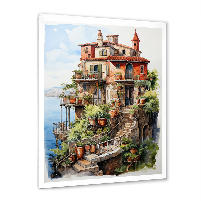 «Italian Village Charm I», art mural Italie, Cadre simple blanc, H 32 po x l 24 po x P 1 po