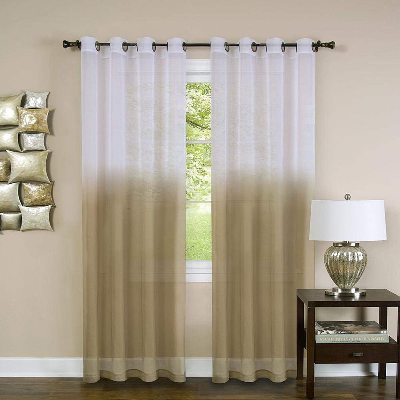 Paire de rideaux semi-transparents avec œillets Wetherell, Brun clair / Blanc, L 52 po x L 84 po