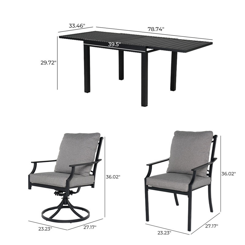 6 Person Outdoor Dining Set With Extendable Table — Includes 4 Fixed & 2 Swivel Cushioned Armchairs