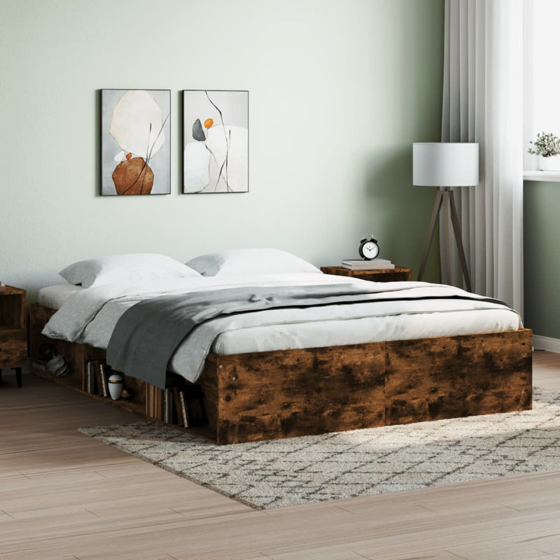 Afriani Storage Bed, European Kingsize (160 x 200cm), Smoked Oak