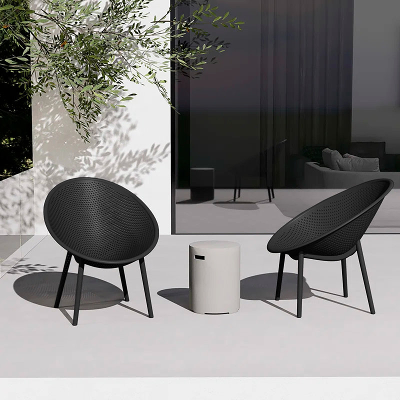 Horacio Modern Armless Outdoor Lounge Chair with Oval Back and Bowl-Shaped Seat – Indoor/Outdoor Patio Chair, Black