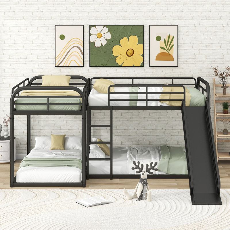 MM Black Twin Over Twin And Full Over Full L-Shaped Bunk Bed With Ladder, Noir
