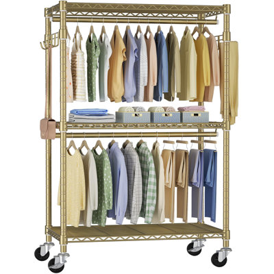Porte-armoire autoportant à double tringle et crochet, réglable à 3 niveaux, capacité de charge de 450 lb