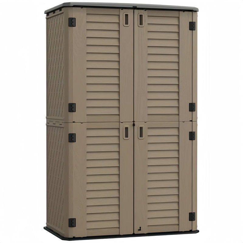Yardgrace 490 Gallons Double-Door Vertical Resin Storage Cabinet With Floor, Brown