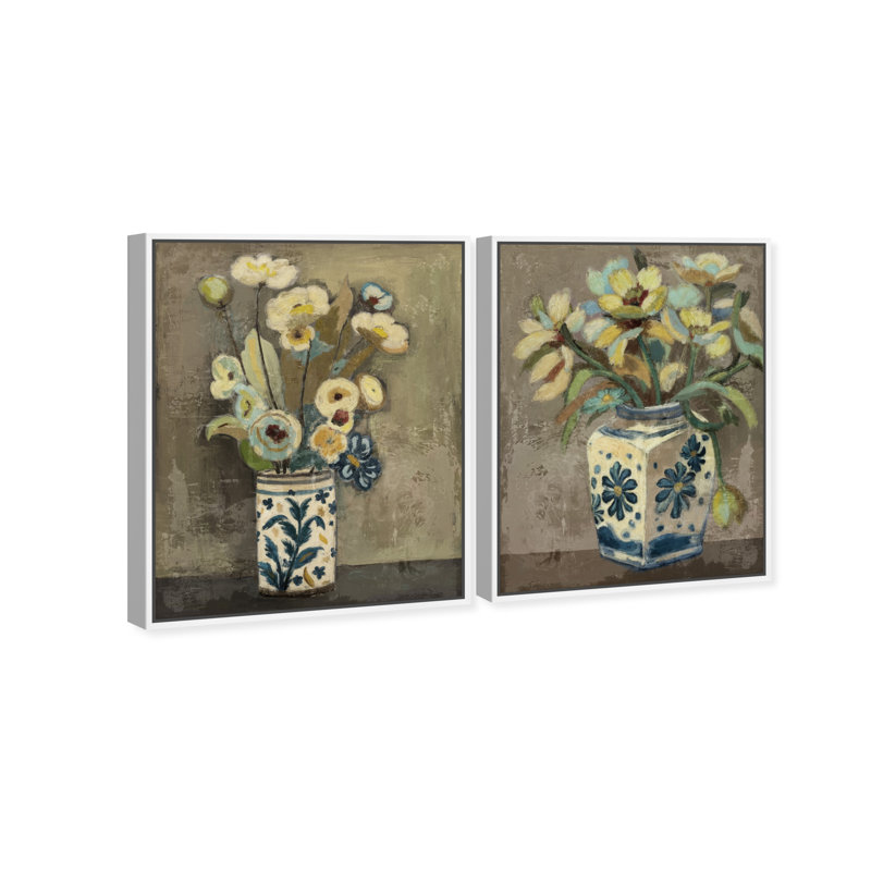 Flowers In Vases Set Set by Oliver Gal, 25"H x 31"W, White Floater Frame