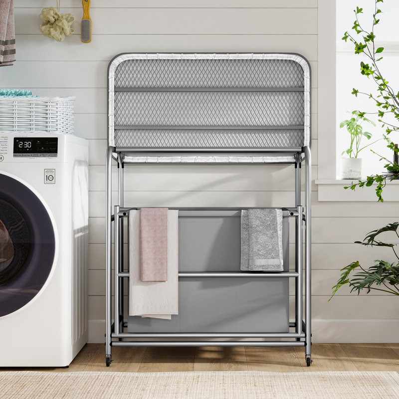  Trieur de linge à 3 sections avec planche à repasser pliable et 3 sacs amovibles