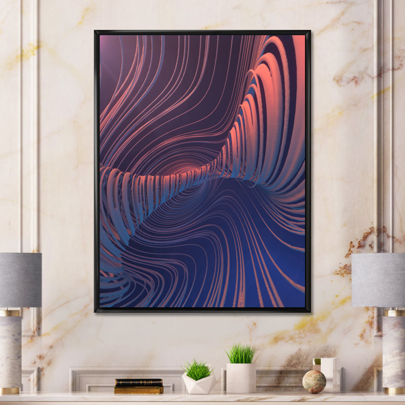 Vibrant Curve Design Ii II - Art mural moderne sur toile, H 40 po x l 30 po x P 1,5 po, Cadre flottant noir