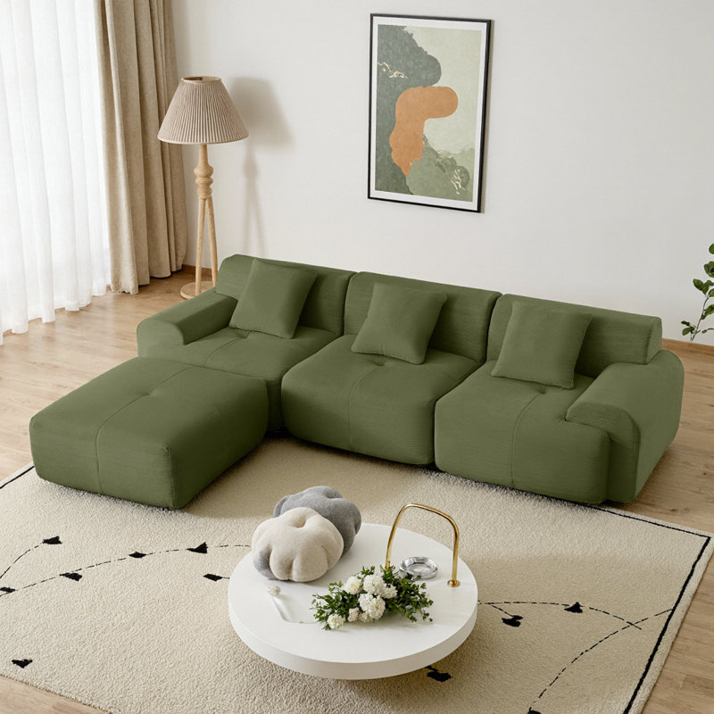 Canapé modulaire en L 3 po en forme de L avec repose-pieds 3 places Modern, Vert