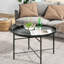 Table basse ronde de 61 cm (24 po) avec dessus en métal martelé, table d'appoint pour salon. Finition brossée artisanale, pieds réglables, structure robuste, capacité de 50 kg (110 lb), plateau plat, style vintage pour chambre à coucher. Pieds pour une stabilité optimale.