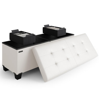 Storage Ottoman Bench With Bins(Cream)