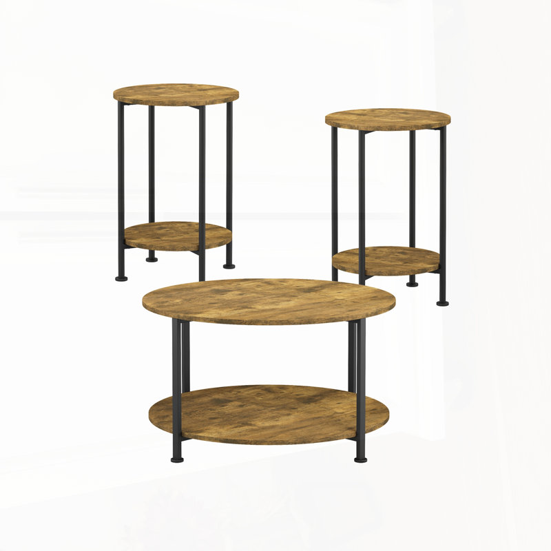 Ensemble de 3 tables basses et tables de bout avec grand rangement, style campagne moderne pour des espaces de vie compacts