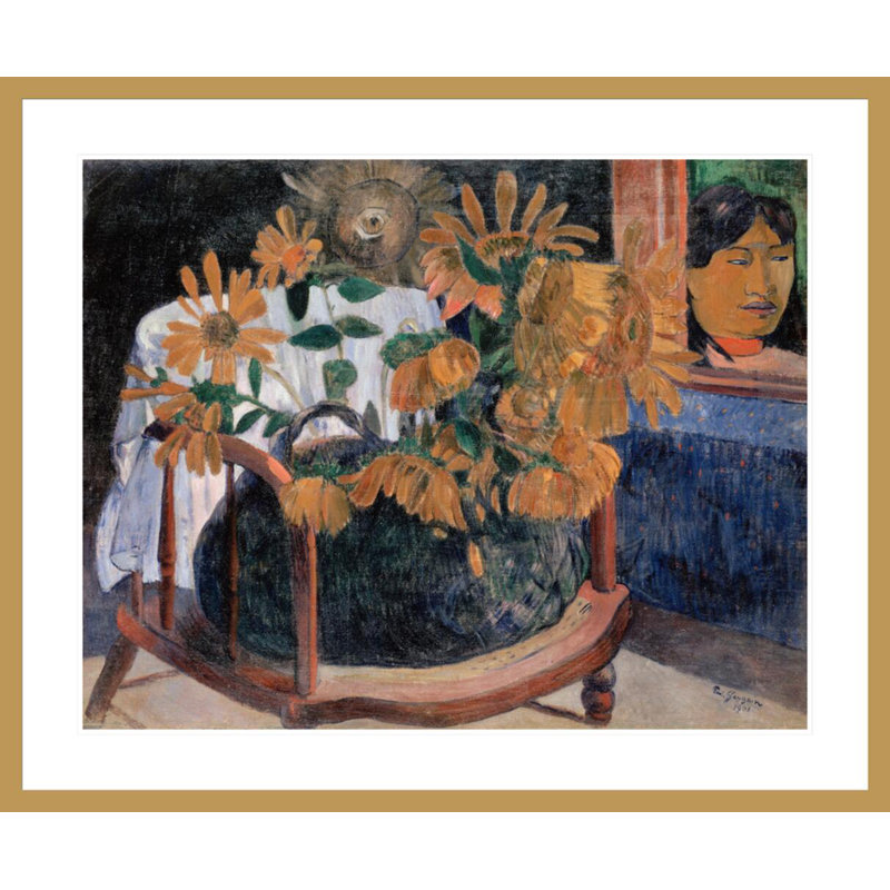 «Still Life with Sunflowers on a Fauteuil» par Paul Gauguin - Reproduction giclée encadrée, H 33,5 po x l 40,58 po