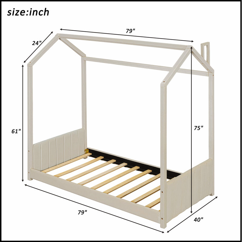 Velvet House Bed with Sturdy Pine Frame and Cozy Roof Design for Kids' Comfort and Imagination