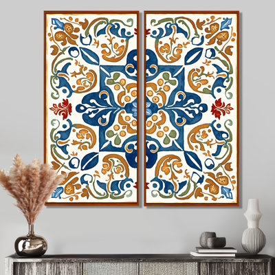 Carreaux de la Méditerranée en bleu rétro VII - grandes impressions sur toile à carreaux abstraits
